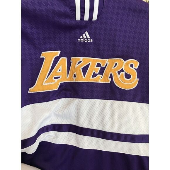 Adidas LOS ANGELES LAKERS PURPLE WHITE WARMUP CLIMALITE JACKET MEN M Full Zip - Picture 12 of 13